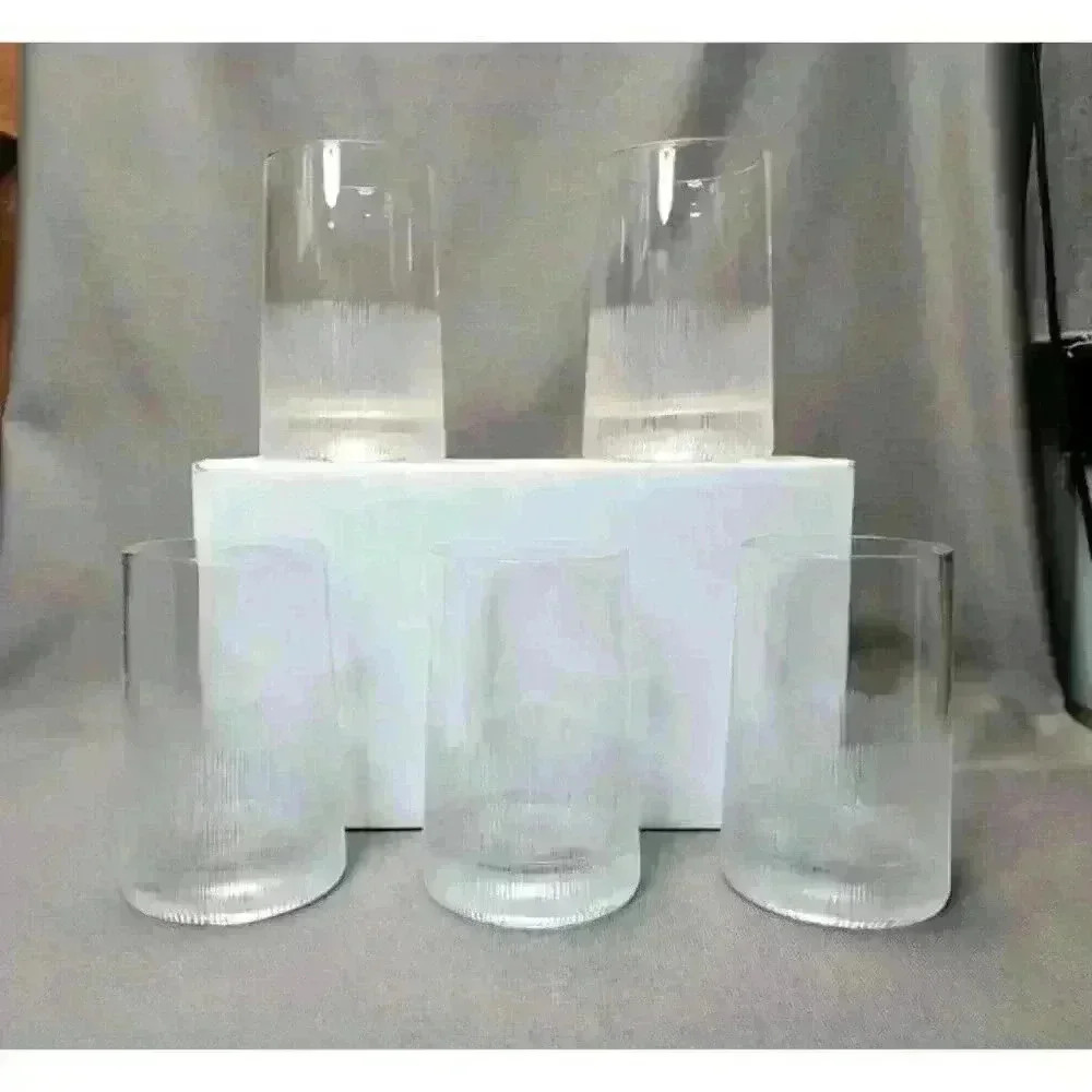 Crystal Highball Tumblers Modern Rough Cut (Set of 5 Drinking Glasses) Barware - Picture 2 of 5